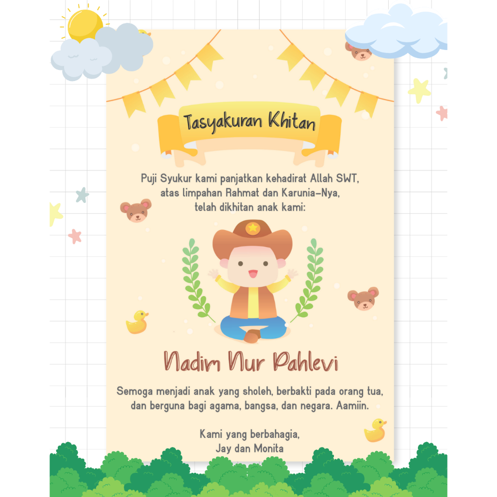 Kartu Ucapan Tasyakuran Khitanan / Kartu Syukuran Khitan / Kartu Ucapan Khitan / Kartu Bingkisan Tas