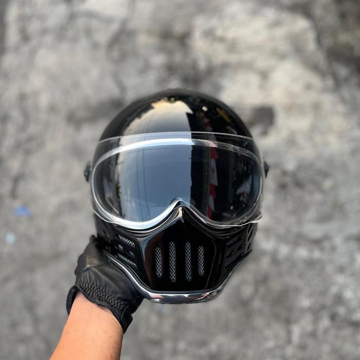 Helm Custom SIMPSON M30 Black Glossy With Visor helm cakil