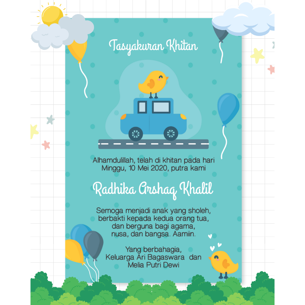 Kartu Ucapan Tasyakuran Khitanan / Kartu Syukuran Khitan / Kartu Ucapan Khitan / Kartu Bingkisan Tas