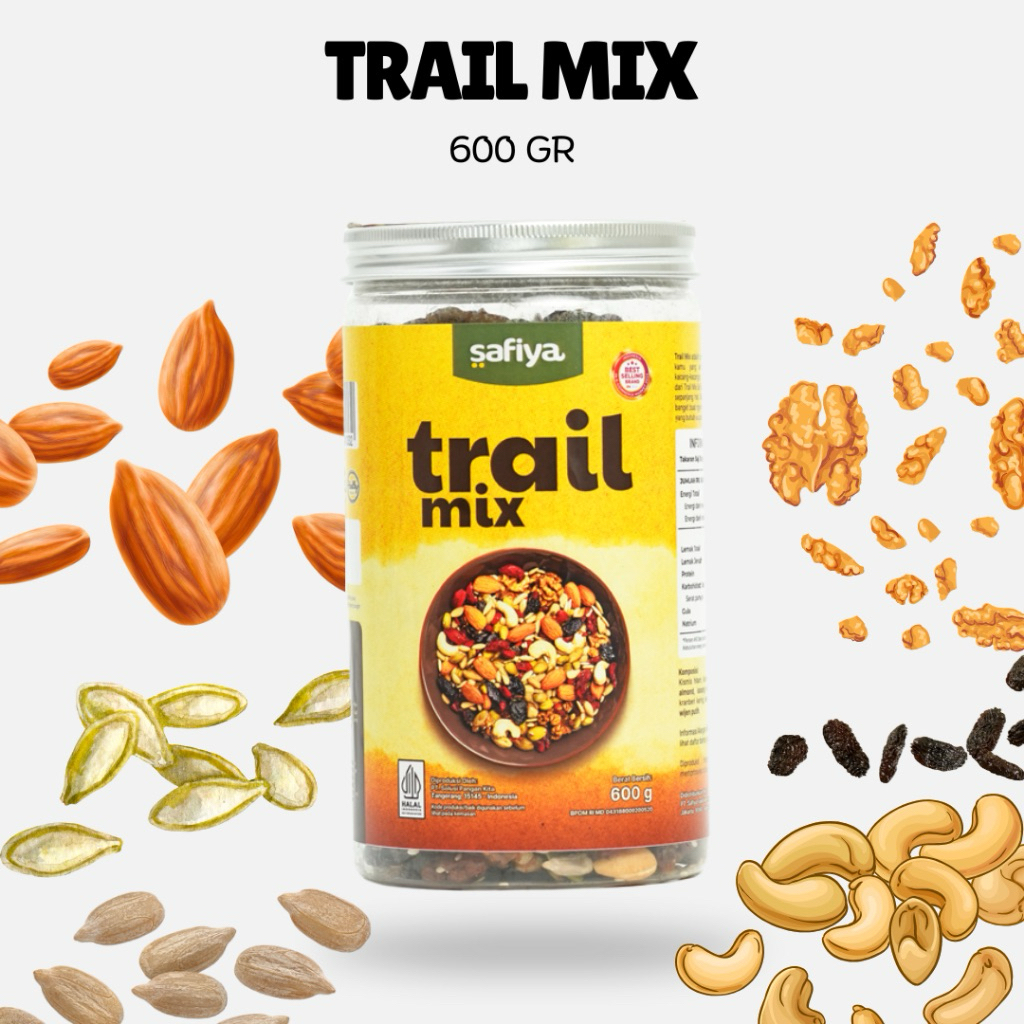 

Safiya Trail Mix kacang - kacangan, buah kering dan bijian 600gram