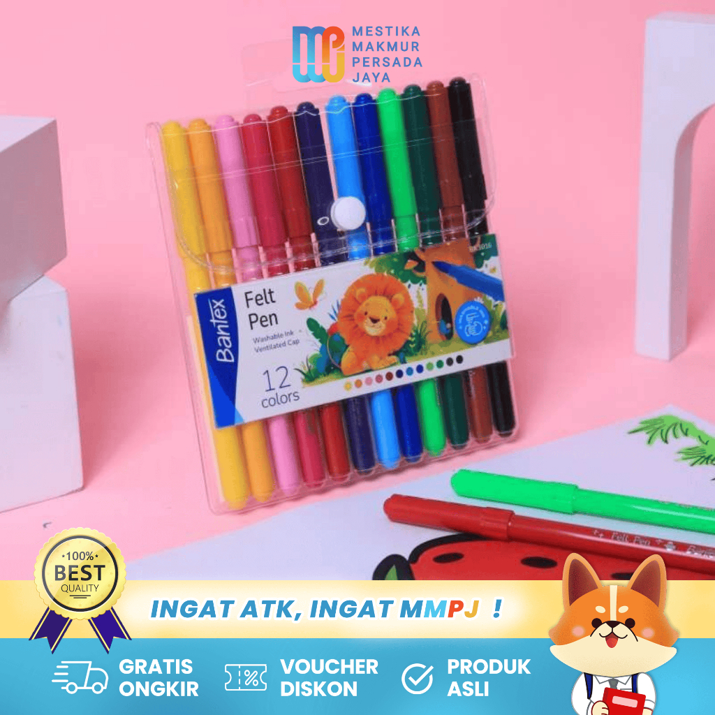 

Bantex Felt Pen Spidol Warna Warni - 12 Warna Cerah Bisa Dicuci BK3016