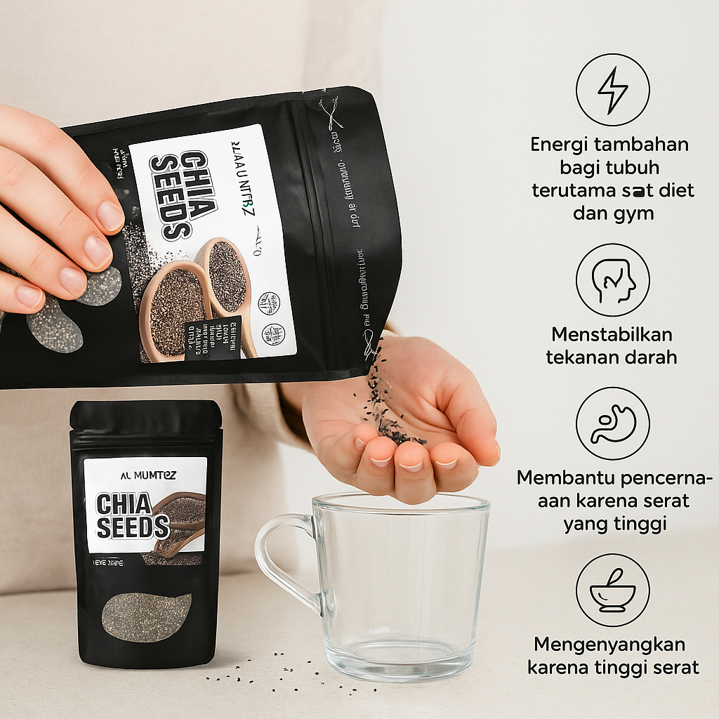 

Chia Seed Organic Black Premium Biji Chiaseeds AlMumtaz 1kg kilo kiloan garam himalaya