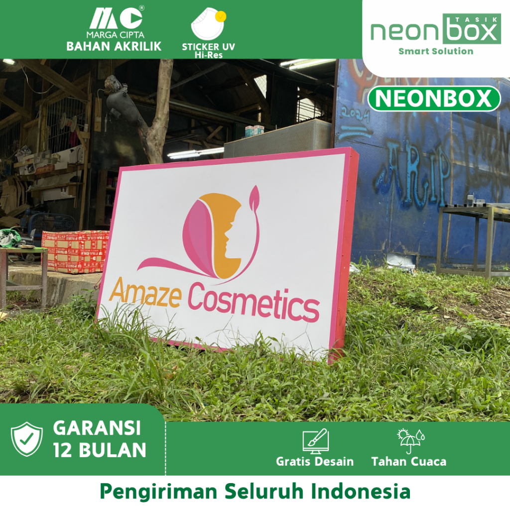 Papan Nama Box Akrilik 2 Sisi Tanpa Lampu Neon Box Kotak Persegi Panjang Outdoor Indoor Neon Box Cus