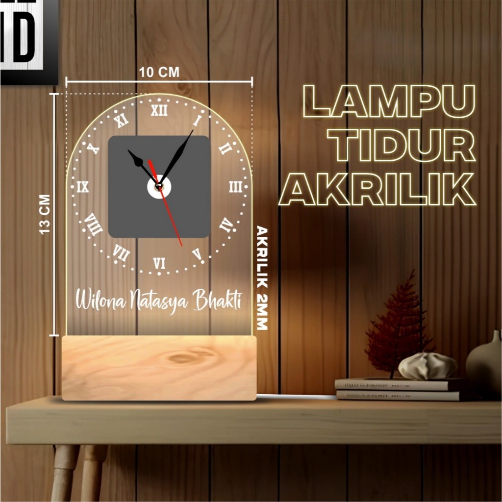 LAMPU AKRILIK AESTHETIC - LAMPU TIDUR CUSTOM NAMA - LAMPU HIAS GRAFIR VARIASI JAM