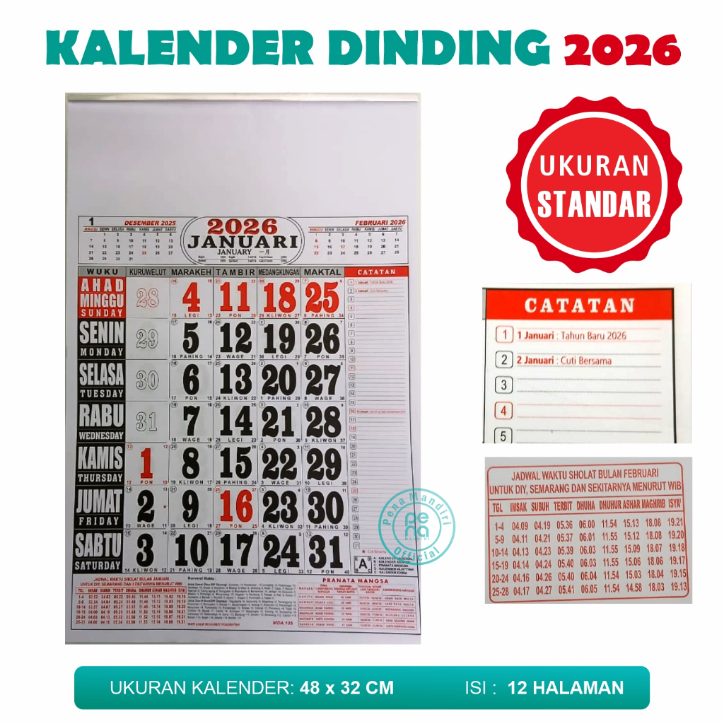 

Kalender 2026 - Kalender Dinding Kosongan (32 x 48 cm)