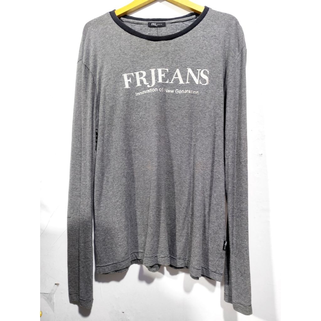 frj jeans - atasan kaos wanita lengan panjang hitam stripe