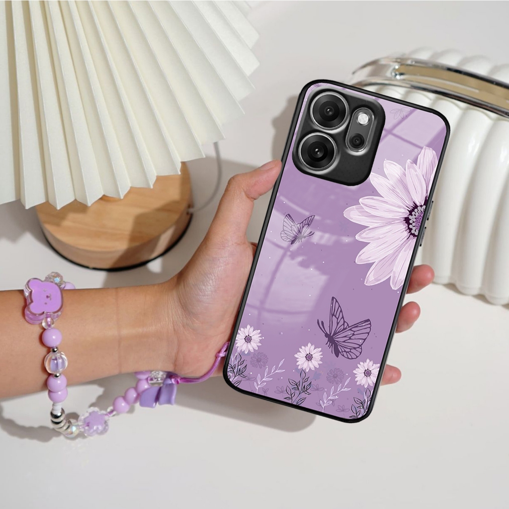 Softcase Glossy Glass + Strap Lilac Case Oppo Reno 14F Oppo Reno 14 5G Terbaru 2025 [SCK06] Case  Op
