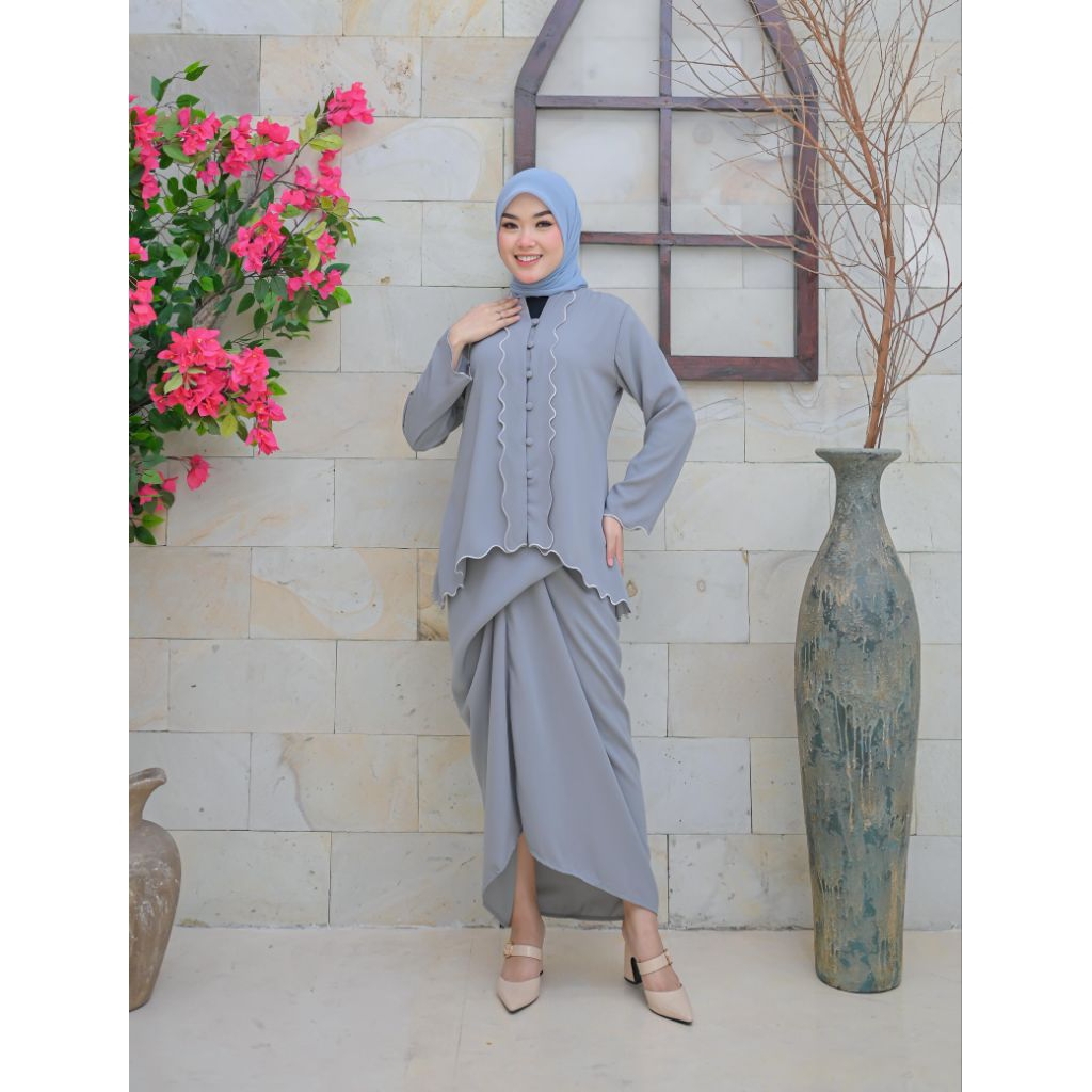 Khanza's - One Set Rok Blouse Nania 2in1 Setelan rok Nania Motif Bordir Terbaru Set Rok Lilit Bordir