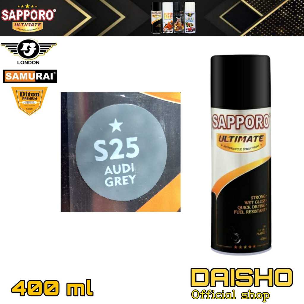 SAPPORO ULTIMATE AUDY GREY S25 * 400ML CAT SEMPROT SPRAY PAINT PILOX PILOK SAPORO AUDI GREY