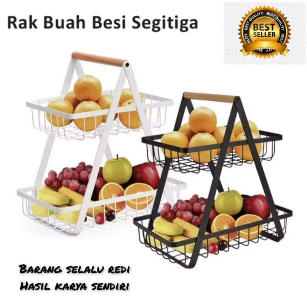 Keranjang Rak Dapur Rak Buah Besi Rak dapur Besi Kayu Serbaguna Dapur Rak Dua Tingkat
