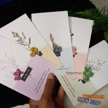 Kartu Ucapan Ulang Tahun Bahan Kertas Kraft Bunga Kering Kosong + Amplop