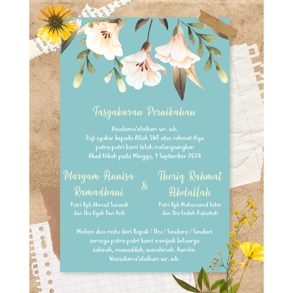 Kartu Ucapan Syukuran Pernikahan / Kartu Tasyakuran Pernikahan / Kartu Ucapan Pernikahan / Kartu Ham