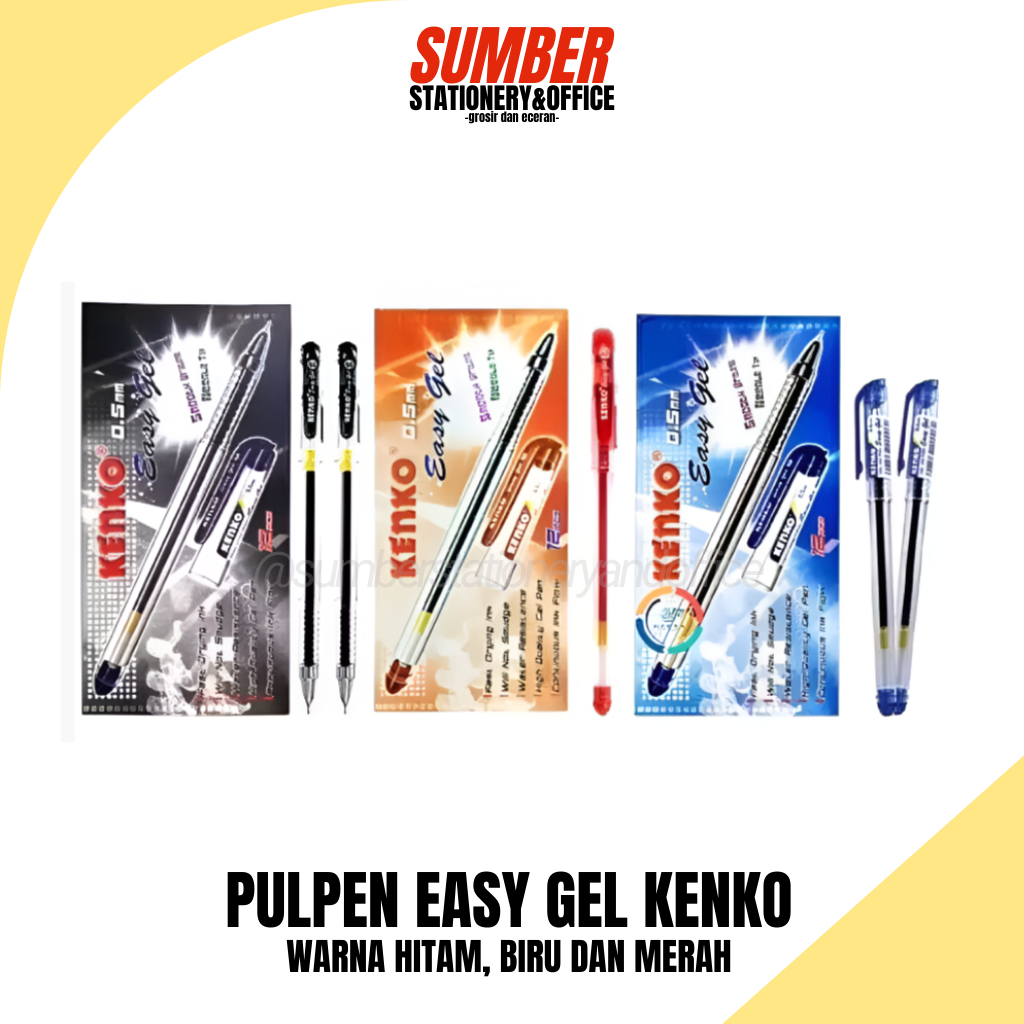 

Pulpen Easy Gel Kenko 0.5mm - Hitam, Merah, Biru - Smooth Writing [Min 3 Pcs] (K-PEG)