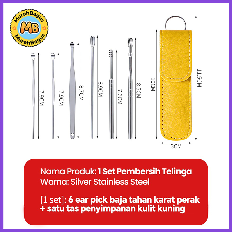 Set 6 buah pembersih telinga produsen pembersih telinga pegas spiral set alat pembersih telinga pemb