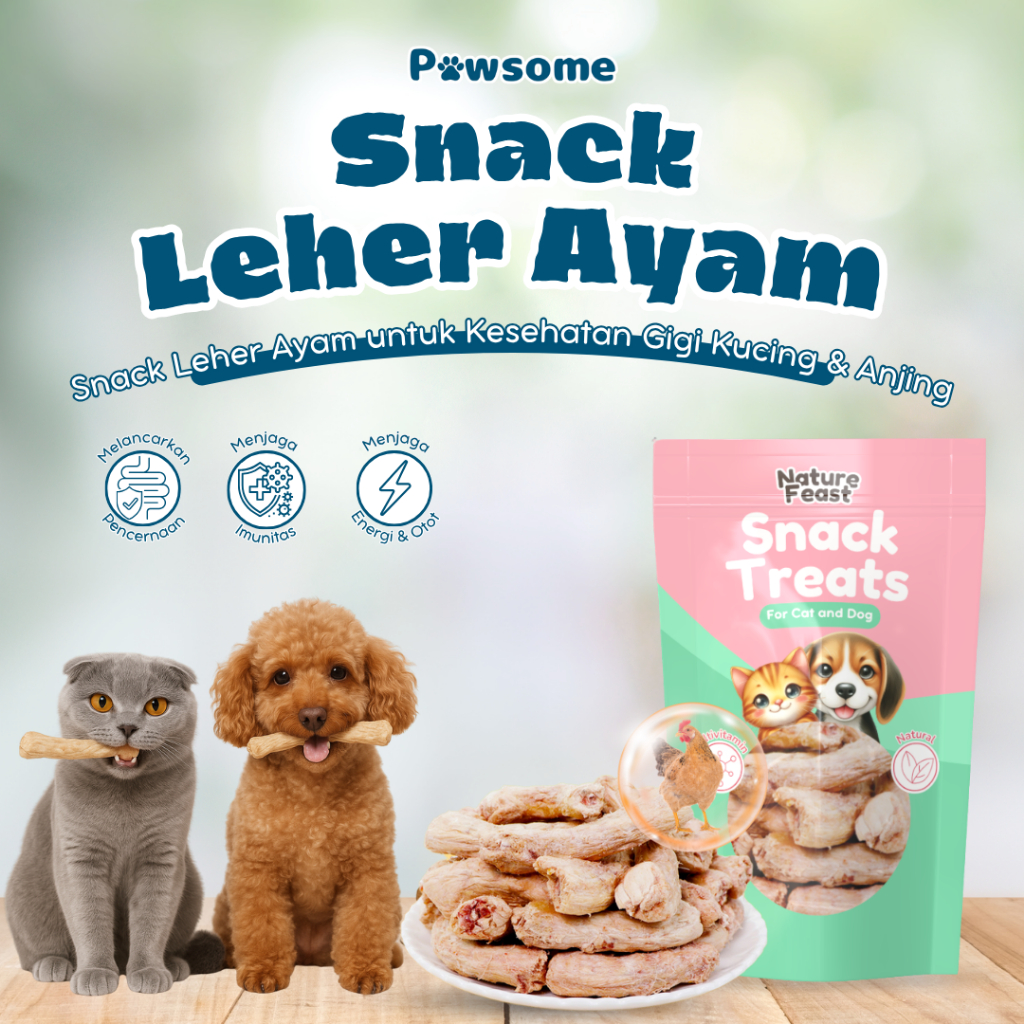 Snack Leher Ayam Asli untuk Anjing & Kucing Natural Freeze Dried Chicken Neck Treats Kesukaan Anabul