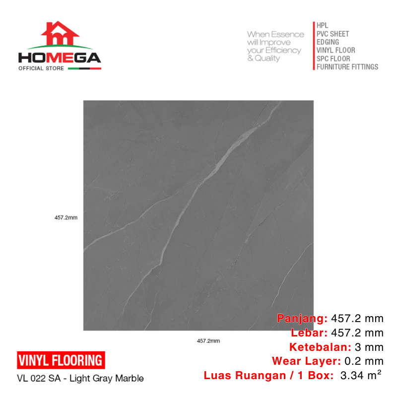 HOMEGA VINYL Flooring - Lantai Kayu Parket Parkit Parquet Stiker - Tekstur Light Gray Marble - 1 Pcs