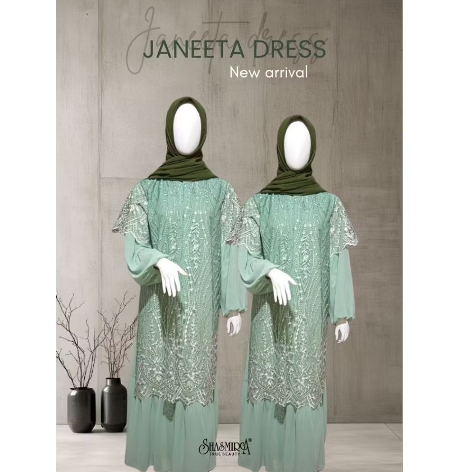 JANEETA DRESS GAUN MUSLIM WANITA TERBARU KEKINIAN SAGE LUXURY