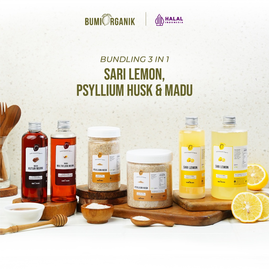 

3IN1 PSYLLIUM HUSK + MADU + SARI LEMON BUMI ORGANIK - UNTUK PROGRAM DIET, SEMBELIT, MENGONTROL GULA DARAH, MENGATASI KEMBUNG, KOLESTEROL - OBAT HERBAL, MURNI HERBAL - ORGANIC PARADISE - NUTRIFARM -