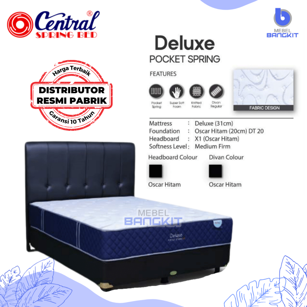Matras Central Deluxe Pocket spring (Kasur saja / SET divan sandaran) 90x200 160x200 180x200