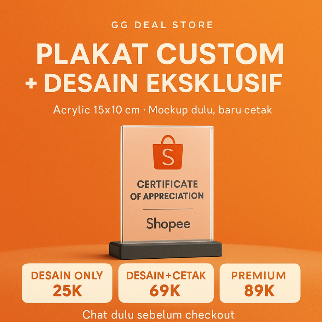 Plakat Akrilik Custom + Desain Vector | Piagam, Penghargaan, Sertifikat, Piala, Souvenir, Graduation