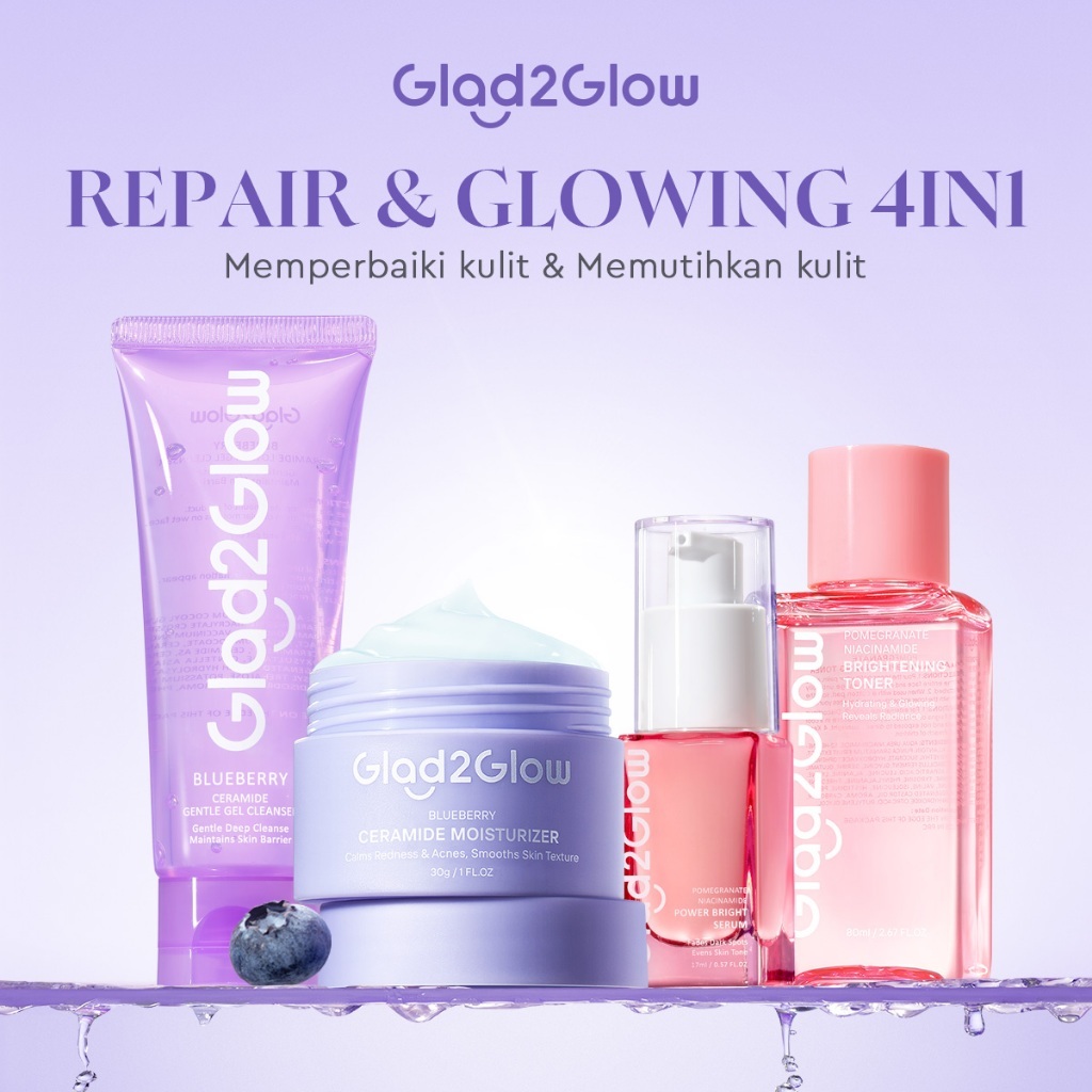 [Glowing&Repair]Glad2Glow Sehat&Lembap Bundle 4In1 Paket Skincare| Moisturizer Serum Face Wash Glowi