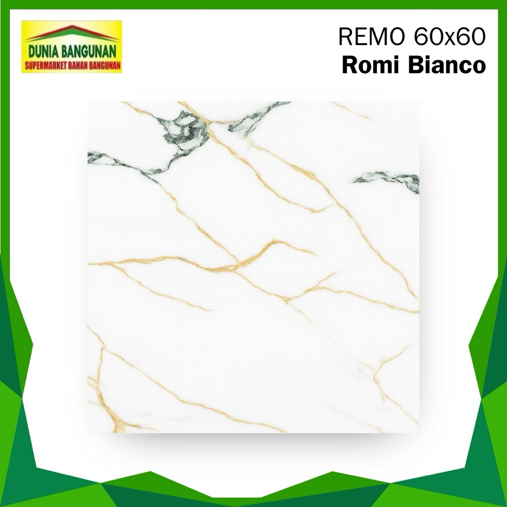 Granit 60x60 REMO KW1 Granit Glazed Polished Putih Corak Emas