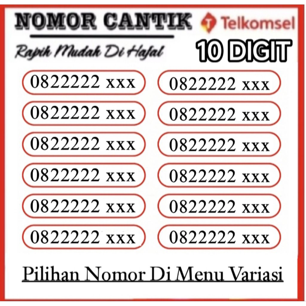 NOMOR CANTIK TELKOMSEL 10 DIGIT PANCA 22222 FREE KUOTA DATA 260GB SELAMA 1 TAHUN