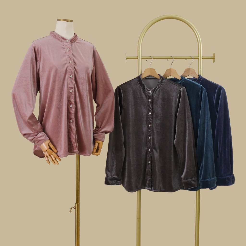 Atasan Kemeja Velvet Bludru Premium