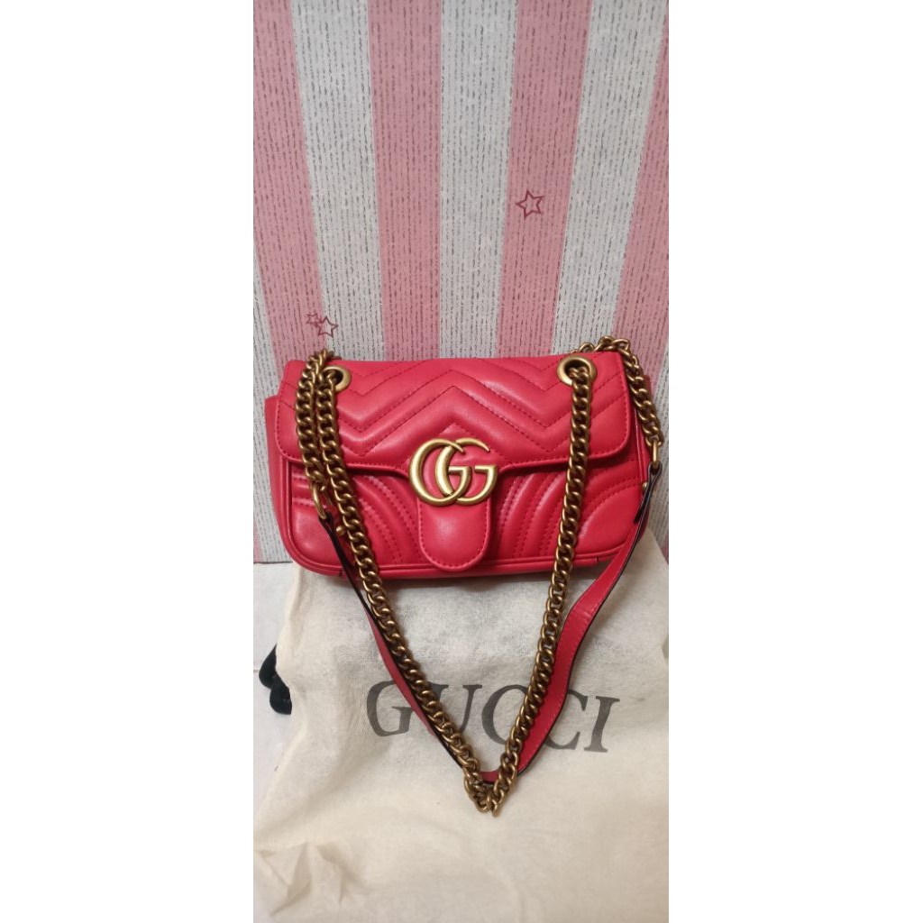 Tas Preloved bag Gc marmont merah, kulit asli made in italy