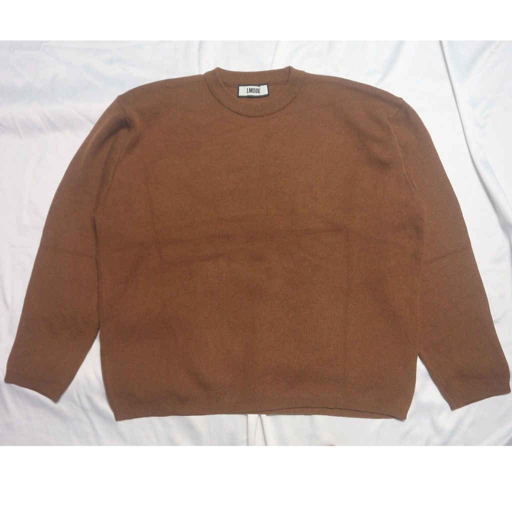 LMOOD Dutch Semi Over fit loose Coklat Brown Tebal Lembut Knitwear Sweater Sweatshirt Crewneck Rajut