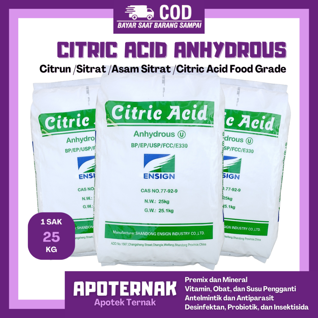 

CITRIC ACID ANHYDROUS 25KG 1SAK - Citroen Asam Sitrat - Asam Sitrun Food Grade