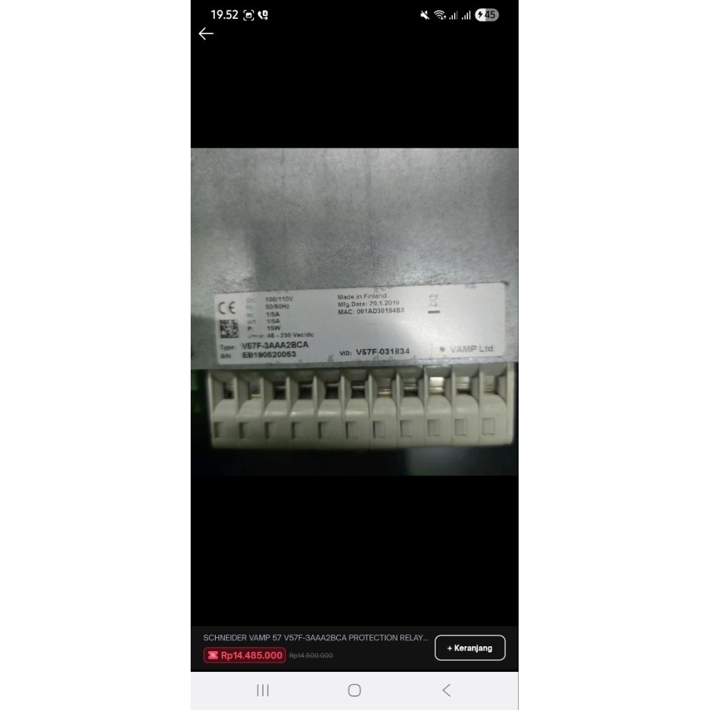 SCHNEIDER VAMP 57 V57F-3AAA2BCA PROTECTION RELAY EB190520053