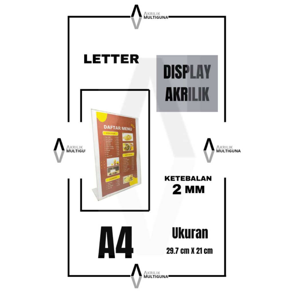 

Tempat Brosur Display Menu Akrilik Acrylic Menu Qris Ukuran A4 LETTER L MIRING Tebal 2mm