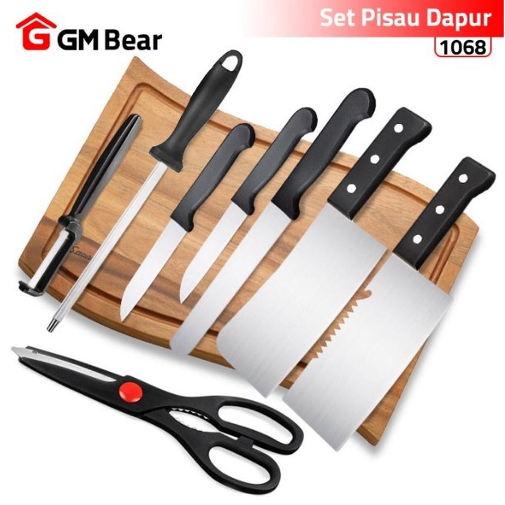 (ORIGINAL) GM Bear Set Pisau Dapur Kitchen Knife Stainless Steel Anti Karat Anti Slip Set 8 pcs Pisa