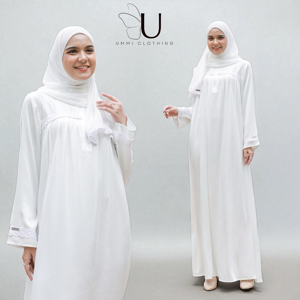 Ummi Gamis Viscose Jacguard Silk/ Gamis Umroh/ gamis putih bw/ gamis haji