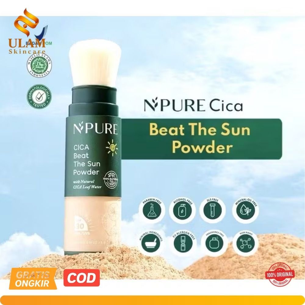 NPURE Cica Beat The Sun Powder SPF 30 UVA/UVB, sunscreen powder npure sunscreen wajah muka bedak tab