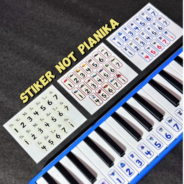 

Stiker Tuts Pianika Vinyl Transparan Anti air - Stiker Not Angka Pianika karakter Unik dan Lucu