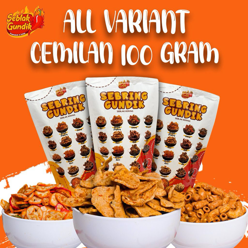 

[KEMASAN 100 GRAM ] CEMILAN ALL VARIANT GUNDIK BASRENG RENDANG PEDAS DAUN JERUK BALADO KECOMBRANG ANEKA RASA