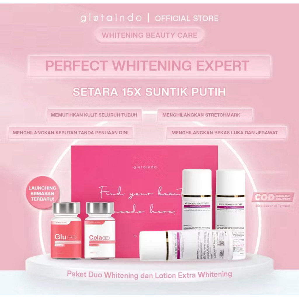 Glutaindo Perfect Whitening Expert - Suplemen Whitening + Lotion Extra Whitening Bpom