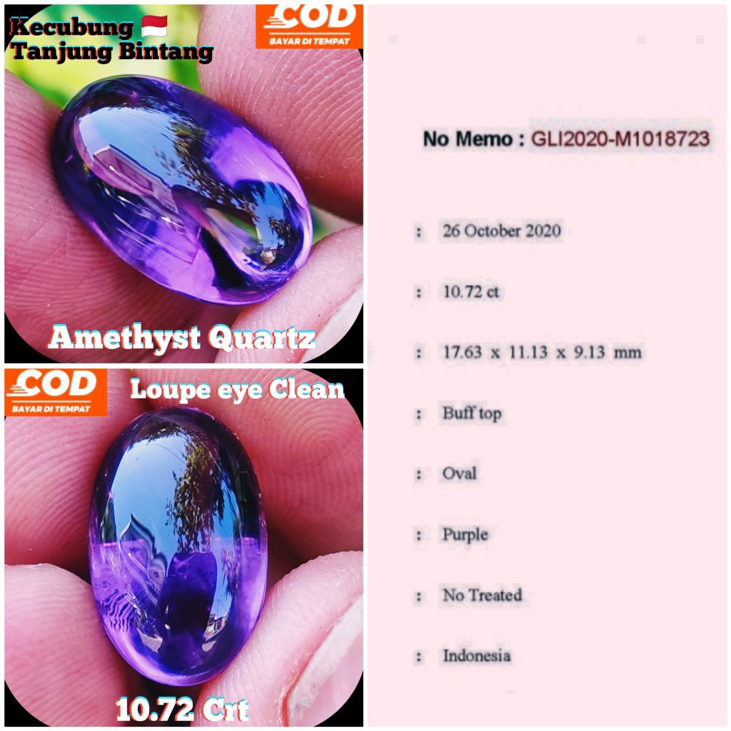 NATURAL BATU PERMATA KECUBUNG UNGU AMETHYST QUARTZ (FREE MEMO) A602