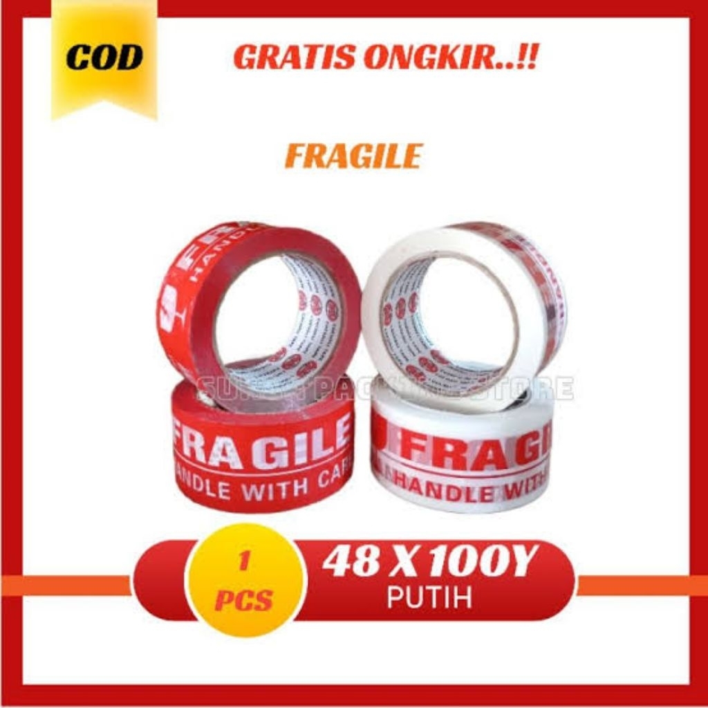 

Lakban Fragile Merah Putih 48×100 Yard Selotif Security Isolasi Jangan Dibanting