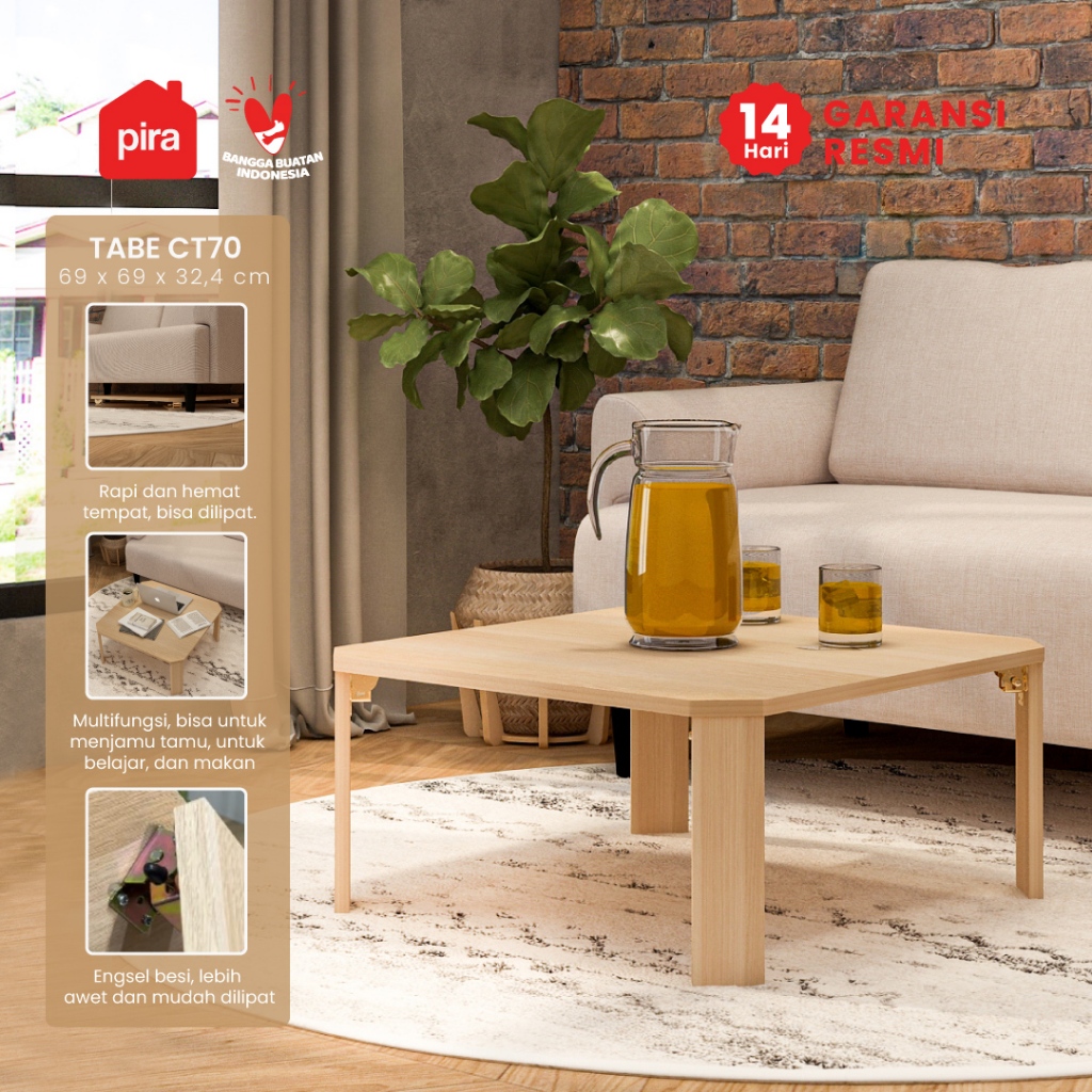 PIRA - TABE CT70 Meja Tamu / Meja Makan Lipat Lesehan / Meja Belajar Lipat Lesehan