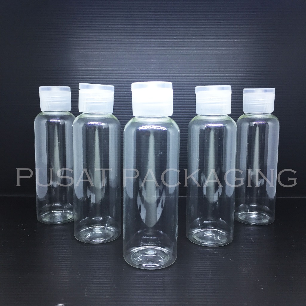 Botol Fliptop 100ml Bening / Botol Plastic 100ml / Botol Sabun Toner Hotel Soap 100ml