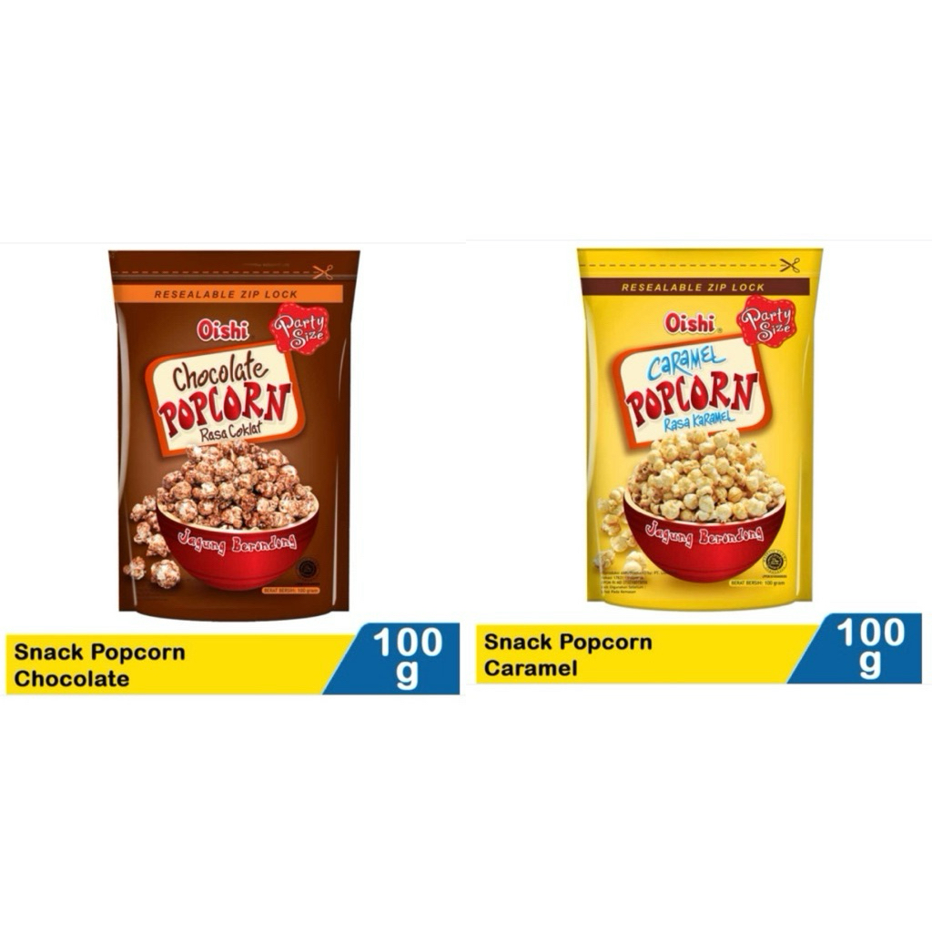 

OISHI SNACK POPCORN 100gr / POPCORN CARAMEL / POPCORN CHOCOLATE COKLAT / SNACK / JAGUNG / POPCORN OISHI / JAJAN opo
