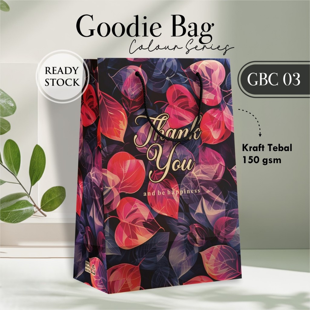

GOODIE BAG COLOUR SERIES READY STOCK ECERAN - TAS SOUVENIR PERNIKAHAN - PAPER BAG MOTIF BUNGA (GBC)