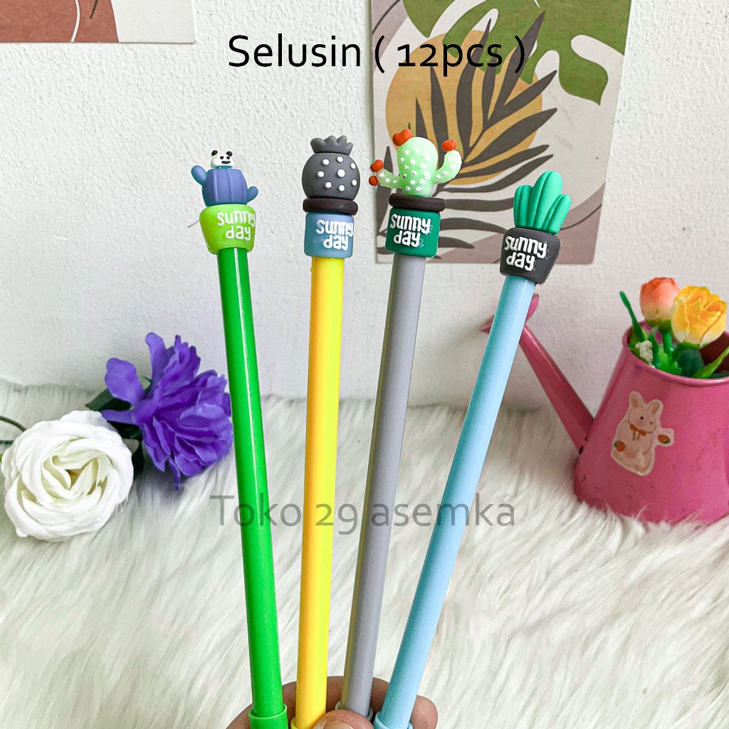 

12PCS SELUSIN PULPEN GEL KAKTUS SUNNY DAY ALAT TULIS UNIK IMUT MURAH PEN GEL KARAKTER LUCU MURAH