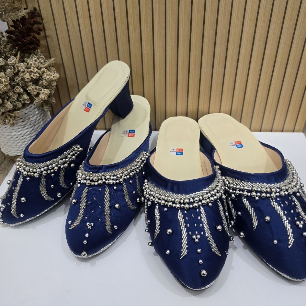 (Harga satuan) selop pengantin jawa navy payet silver pria wanita