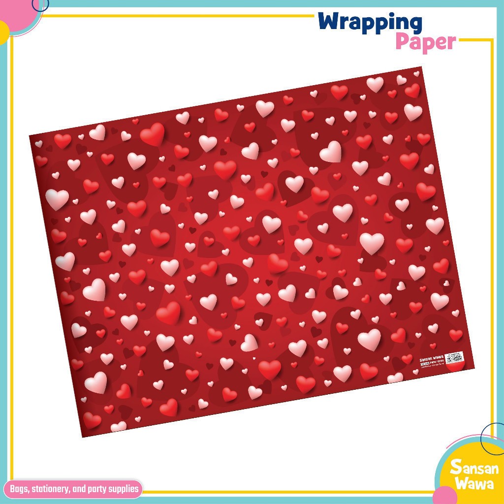 

(Paket 5 lembar) Motif love / hati / valentine Kertas Kado uk standar Sansan Wawa - wrapping paper gift untuk birthday ulang tahun pesta wedding