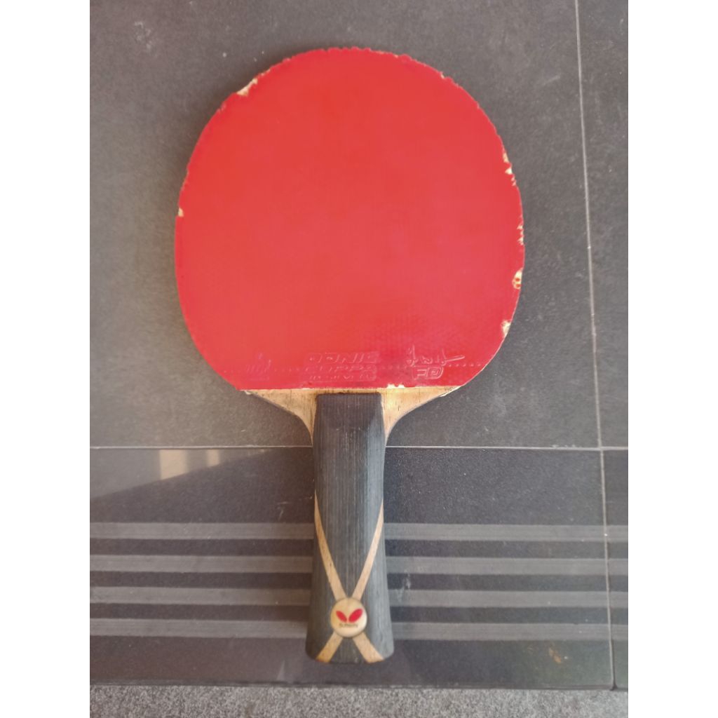 bet butterfly kreanga kevlar + karet merah donic coppa + karet hitam markved kondisi second