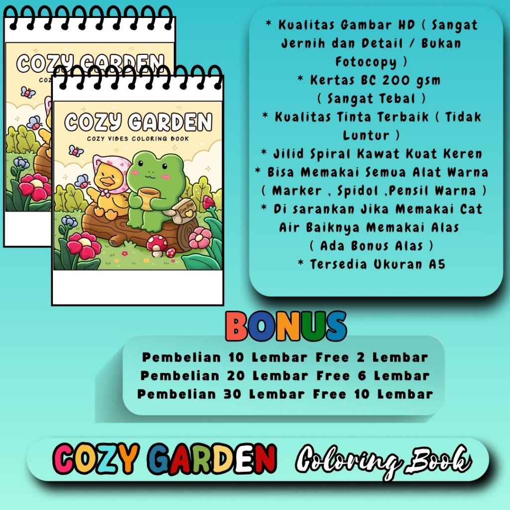 

COZY GARDEN Tema Buku Mewarnai Sketsa Gambah Jernih Jelas Sudah HD Murah Berkualitas Premium Kertsa Tebal 200 gsm Untuk Semua Usia